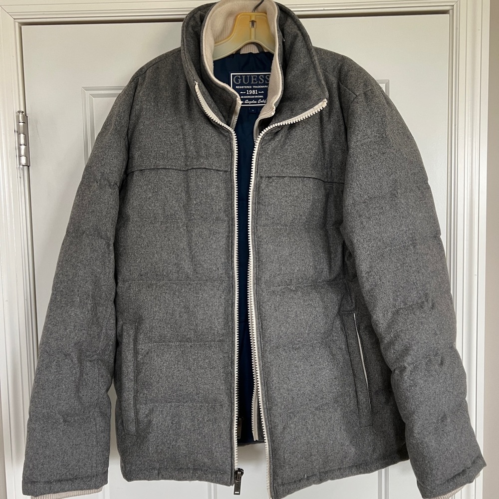 Mens Guess Feather Puffer Coat with Hoodie